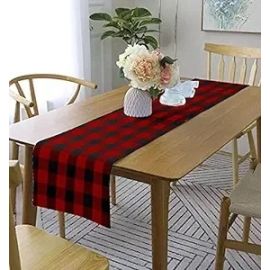 Lushomes Buffalo Checks Red & Black Crochet Table Runner (Single Layer, 13 x 72 inches)