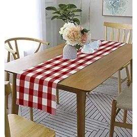 Lushomes Table Runner, Buffalo Checks Red Crochet, Table Runner for 6 Seater Dining Table, for Living Room, for Center Table for Coffee Table (Single Layer, 13 x 72 inches)