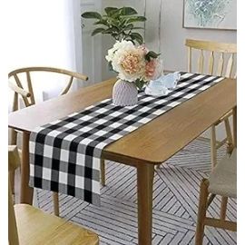 Lushomes Table Runner, Buffalo Checks Black Crochet, Table Runner for 6 Seater Dining Table, for Living Room, for Center Table for Coffee Table (Single Layer, 13 x 72 inches)