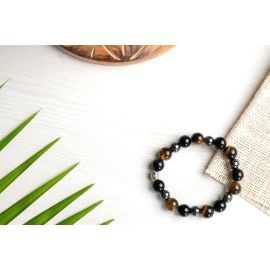 BAMBOOLOGY BLACK OBSIDIAN, TIGER EYE AND HEMATITE BRACELET FOR CLEANSING, CLARITY, STRONG MIND, GROUNDING AND BETTER HEALTH