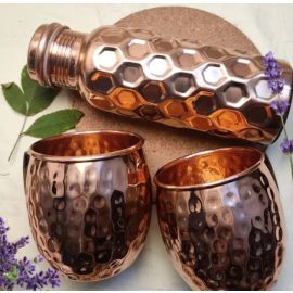 OnEarth Copper Bottle With Mugs - Hammered (750 ML )