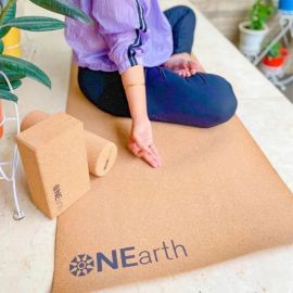 OnEarth Cork Yoga Combo - Mat, Roller and Brick/ Block - Natural Rubber