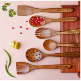 OnEarth Wooden Premium Cooking & Serving Kitchen Tool 6 Pieces Spoon Set