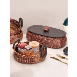 Kadam Haat Handmade Sikki Bread Box with Multi-Purpose Tray Set