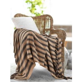 SASHAA WORLD Striped Throw Medium with Tasselled Edges |Throw for Living Room, Bedroom, Sofa & Chair |Camel Throw Blanket | 180 x130 cm