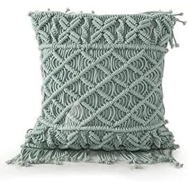 SASHAA WORLD Macrame Cushion Cover in Grey with Tassels, Decorative Cushion Cover for Couch, Sofa, Bed or Chair(18X18 inch, Grey with Tassels)