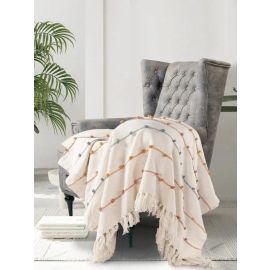 Sashaa World Striped Throw Blanket | Throw for Living Room, Sofa, Bed, Chair, Picnic & Used for Gift | Natural & Beige Throw Blanket | 150x125 (Pack of 1, Cotton, Lightweight)