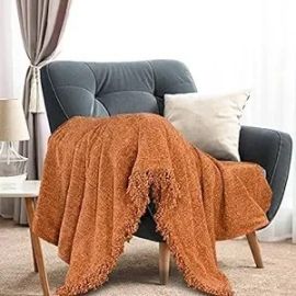 SASHAA WORLD Lightweight Soft Chenille Throw | Throw Blanket for Sofa, Bed, Chair & Travel | Rust Throw Blanket | Pack of 1, 130 x 180 cm