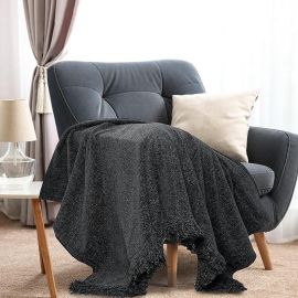 SASHAA WORLD Soft Chenille Throw | Throw Blanket for Sofa, Bed, Chair and Travel | Charcoal Throw Blanket | Pack of 1, 130 x 180 cm