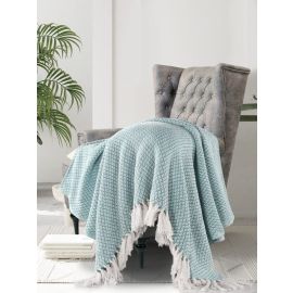 SASHAA WORLD Soft Throw Blanket | Used Both Indoor and Outdoor |Blanket for Living Room, Sofa, Bed & Chair | Ice Blue & White Throw Blanket| Pack of 1, 160 x130 cm| Cotton| Skin_Friendly