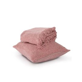 SASHAA WORLD Solid Soft Chenille Throw Blanket for Sofa, Bed & Couch with Cushion Cover Set | Rose Pink Throw & Cushion Cover | Throw-130X180 Cm, Cushion-45X45 Cm, Wrinkle Resistant