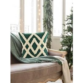 SASHAA WORLD Cotton Cheer Tufted Cushion Cover(45X45 cm, Ivory and Green)