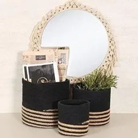 SASHAA WORLD Jute and Cotton Basket | Modern Home Decor Multifunctional Storage Basket for Table Storage Closet Desk Organizer | Pack of 3