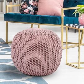 SASHAA WORLD Round Knitted Pouf, Handwoven cotton, Footstool/Foot Rest (18x18x14 inches)