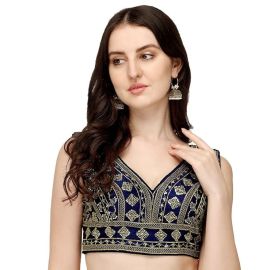 Vihu Fashion Women's Silk Embroidery Sequins Zari Work Readymade Saree Blouse