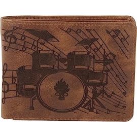 Drums Engraved Leather Wallet for Rockstars Beat It (Brown)