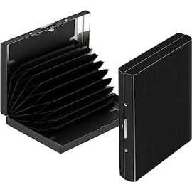 Large 10 Slots Metal RFID Metal Credit Card Holder Wallet for Men Women (Black-10cm x 7cm x 1.5cm)