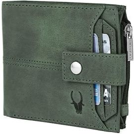 Leather Wallet for Men | Ultra Strong Stitching | Handcrafted | Zip Wallet with 9 Card Slots | 2 ID Slots (Green Hunter)