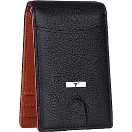 Eddy Black/Orange Money Clip Leather Wallet for Men - Minimal Leather Wallet for Men