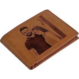 Personalized Mens Wallet - Birthday or Anniversary Gift with Photo and Customized Message Engraved on Man Made Leather Pocket Purse for Gents (Croc Tan)