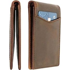 Genuine Leather Slim Wallet for Men | RFID Protection Minimal Thin Front Pocket Wallet Sleeve Card Holder for Men (Brown)