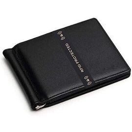 Men's RFID Protected Genuine Leather Money Clip Wallet (Black) WL-M-900-blk