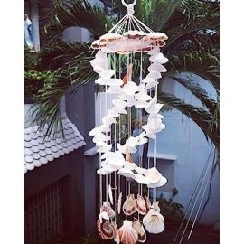 Shellkrafts Beautiful Spiral Sea Shell Unique Wind Chime|Home Decor|Garden Decor|Unique Decor (White)