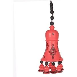 Shabana Art Potteries Terracotta Handpainted Decorative Hanging Bell | Wind Chimes Hanging Decorative Item - 19inch(Red)